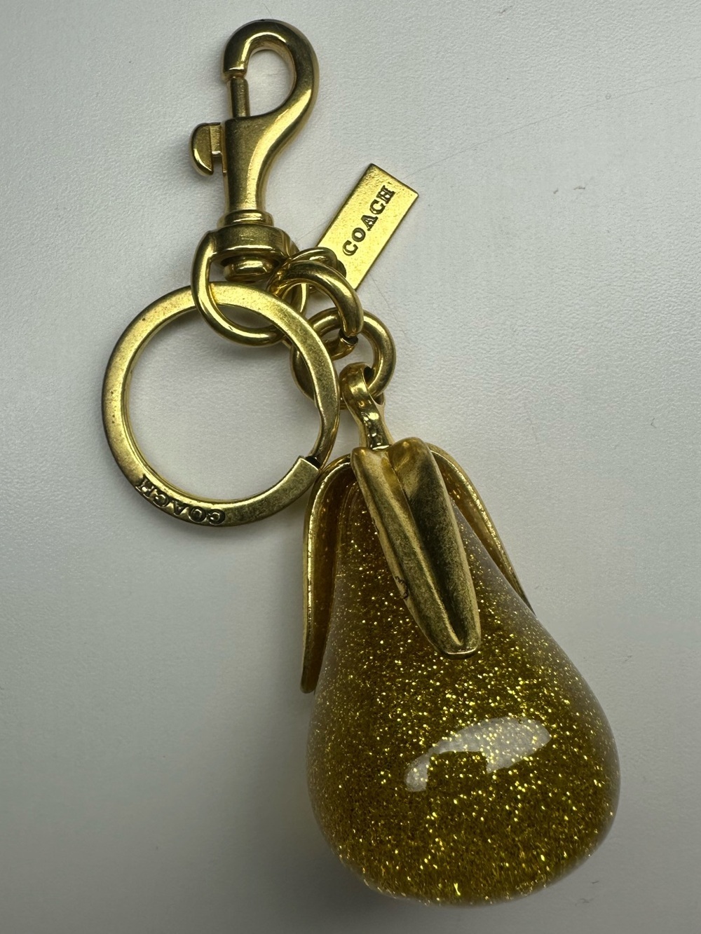 Coach Pear Bag Charm Gold Glitter Resin Key Ring